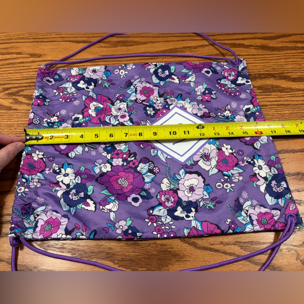 VERA BRADLEY Enchanted Garden Drawstring Bag Purple Floral Backsack - Picture 9 of 9